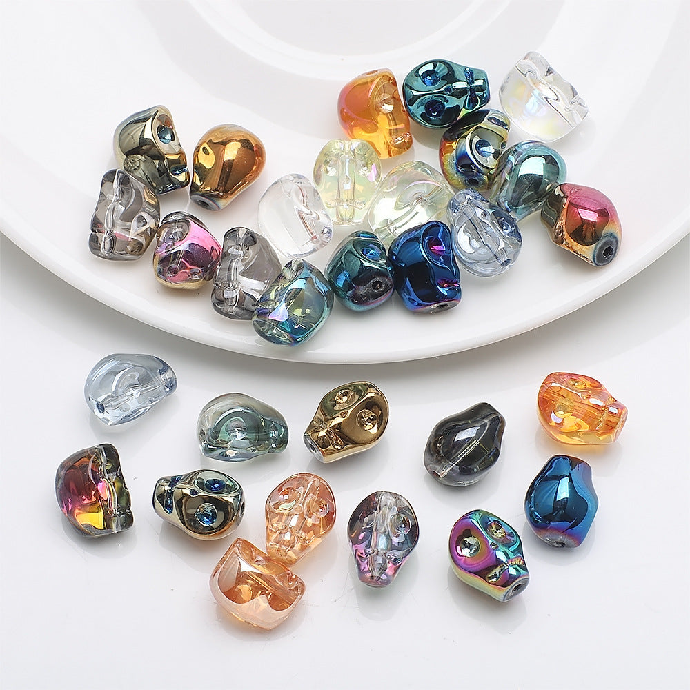 Electroplated Skull Glass Beads 8X10mm Vintage Iridescent Chrome 30pcs 4