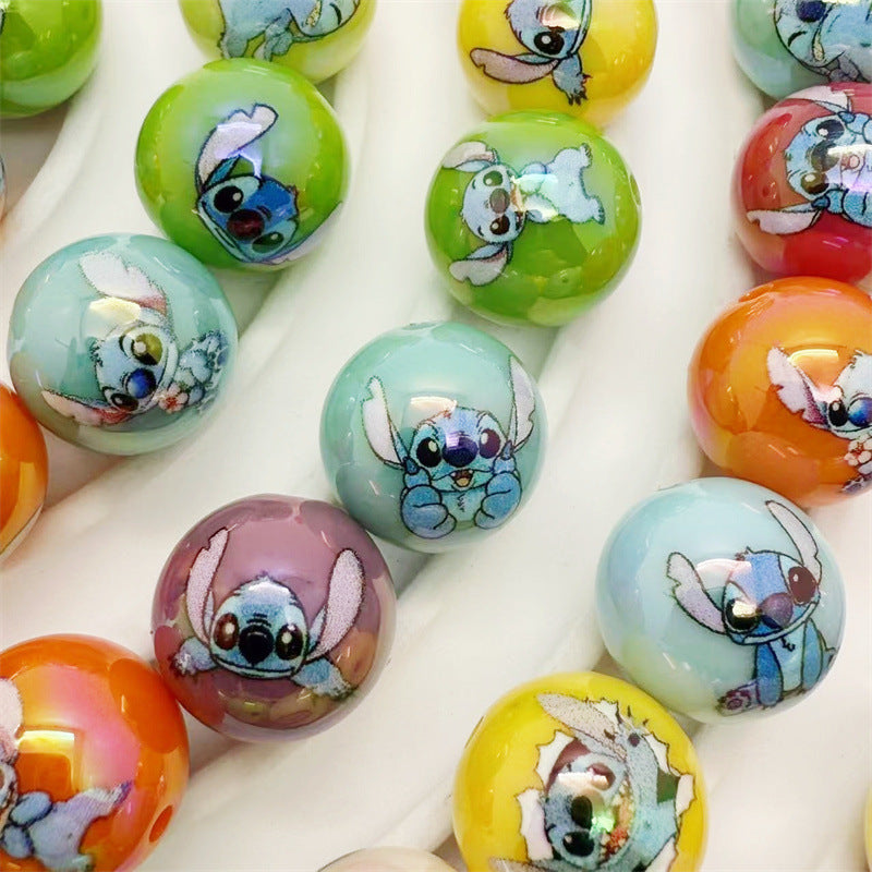 Plating Round Acrylic Beads 16mm Cute Cartoon Print 50pcs 4