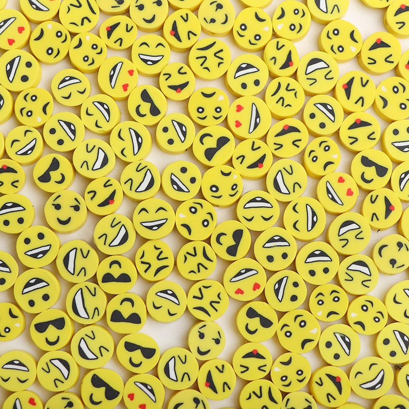 Flat Clay Beads 9mm Yellow Funny Emoji Polymer 100pcs 6