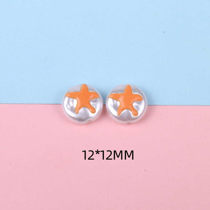 Hand Painted Cartoon Pattern Pearlized Acrylic Beads ABS Plastic 10pcs 21