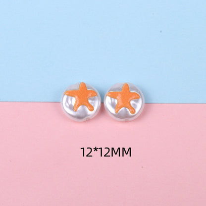 Hand Painted Cartoon Pattern Pearlized Acrylic Beads ABS Plastic 10pcs 21