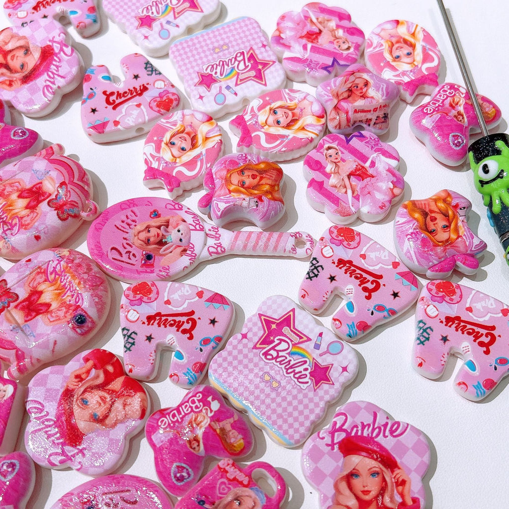 Flat Sassy Barbie Acrylic Beads Mixed Colors 50pcs 2