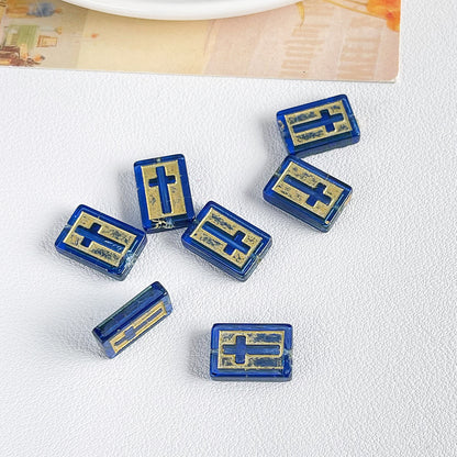 Vintage Cross Lampwork Glass Beads 17mm Gilded Rectangular 50pcs 11