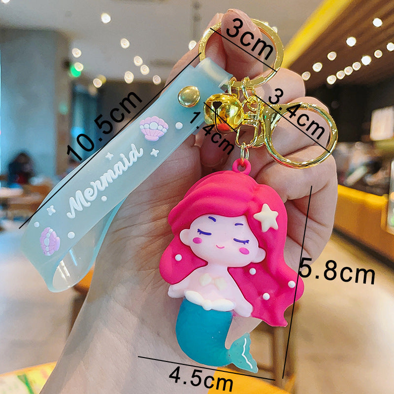 PVC Mermaid Cartoon Doll Keychain Pastel Colors Soft Hair Starfish 4