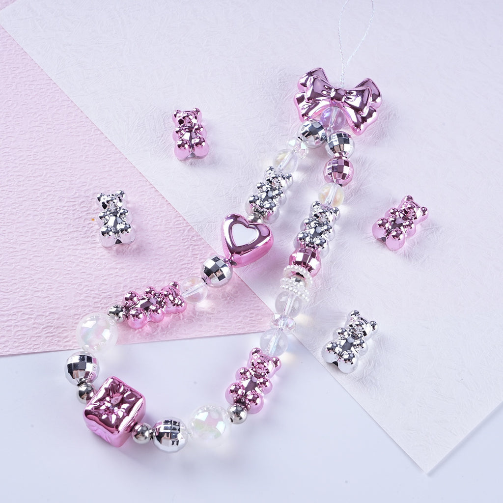 Plating Teddy Bear Acrylic Beads 18mm Metallic Colored 100pcs 3
