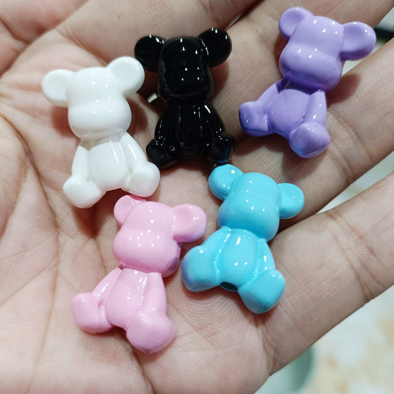 Baking Painted Bear Acrylic Beads 18x24mm Glossy Colorful 100pcs