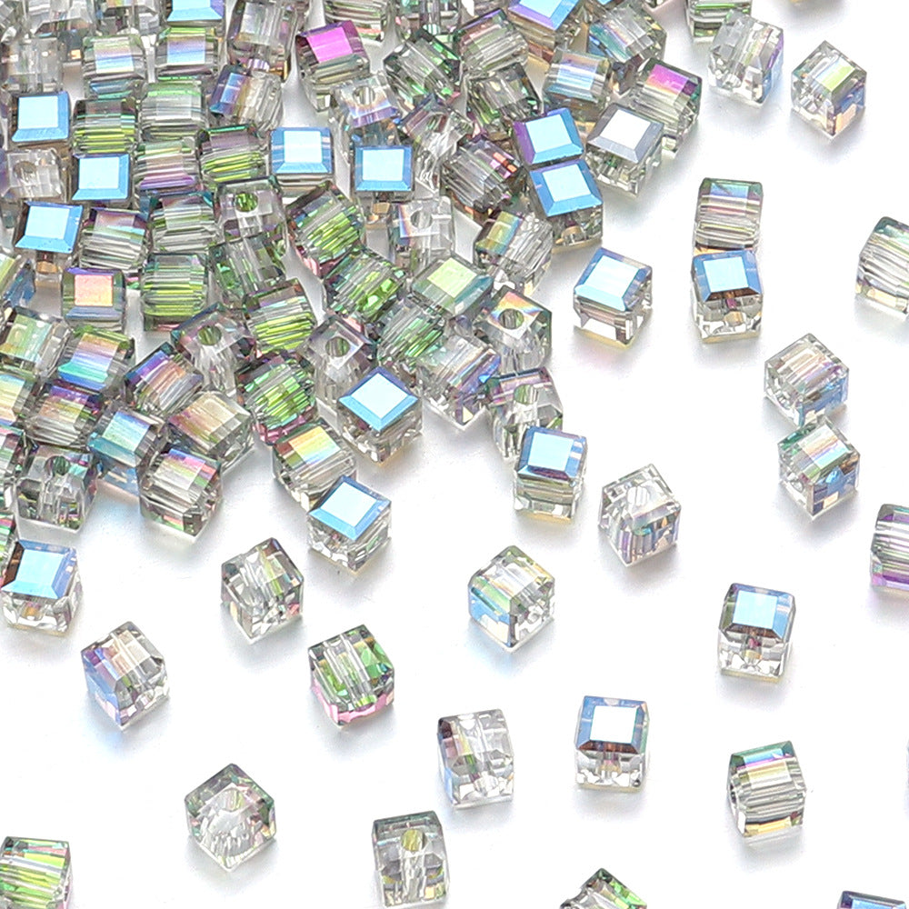 Transparent Square Glass Beads 8mm Iridescent Colors 50pcs 9
