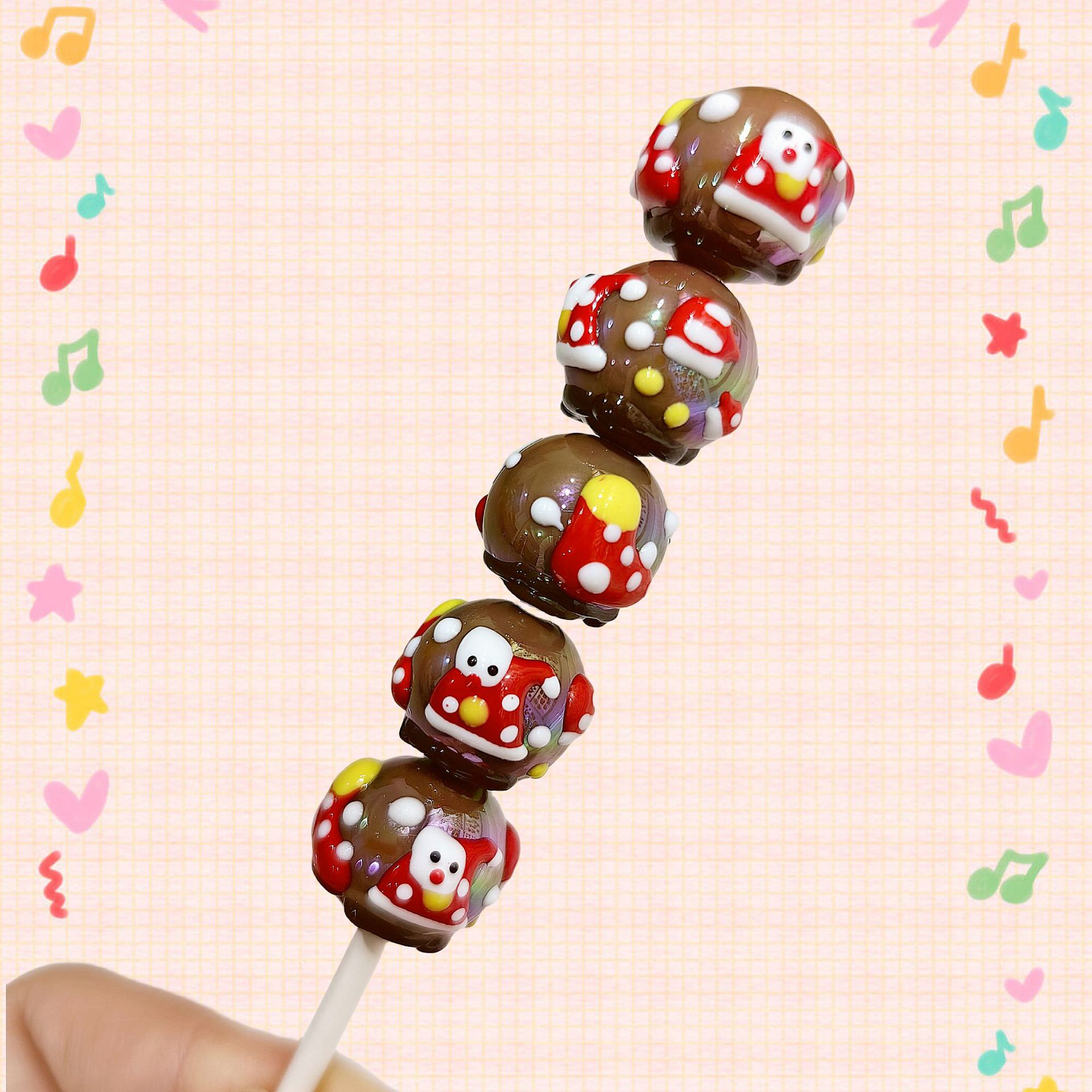 Hand Painted Starfish Acrylic Beads 16mm Christmas Cap Series 5pcs 4