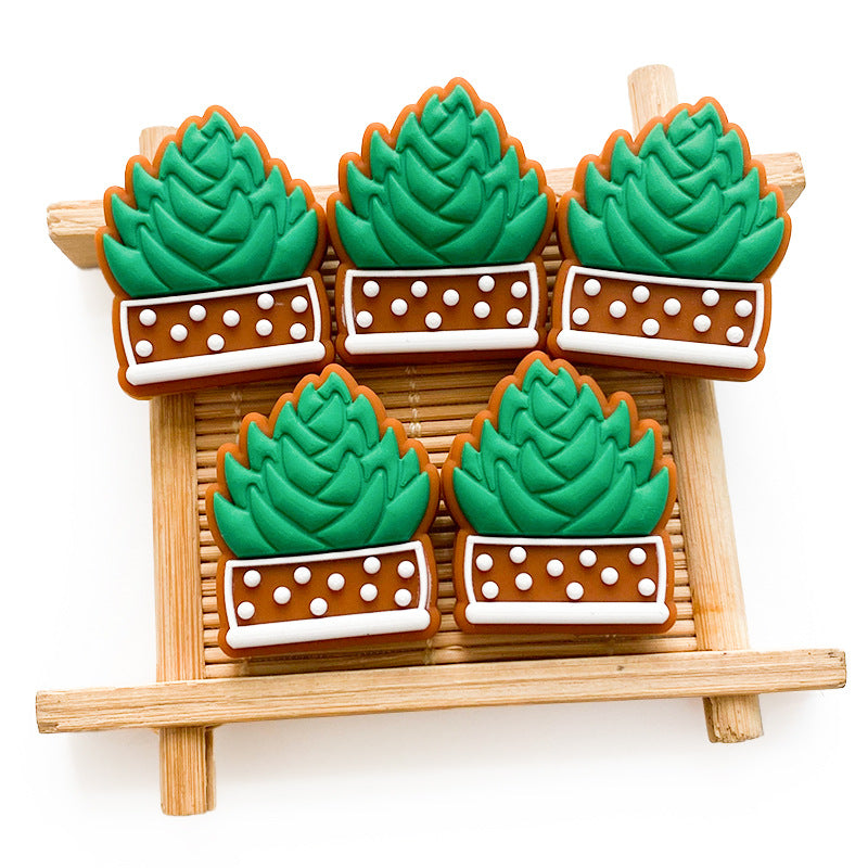 Silicone Focal Beads Plant Succulent Pot Dotted Design 20pcs 3