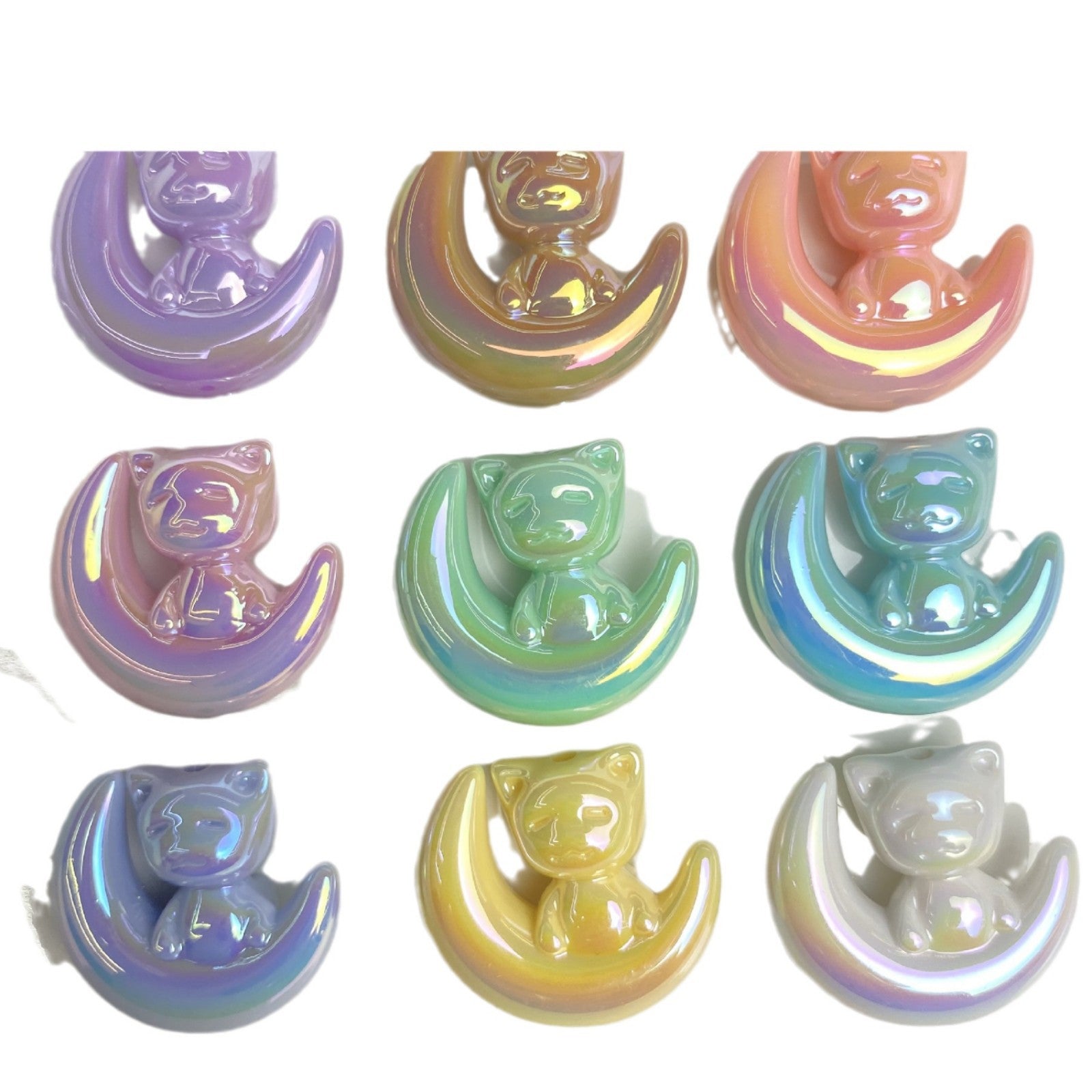 UV Plating Moon Cat Acrylic Beads 26mm Iridescent Pastel 50pcs 5