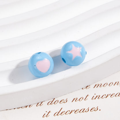 Painted Round Acrylic Beads 10mm Double Sided Heart and Star Pattern 50pcs 19