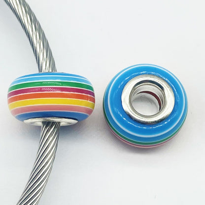 Acrylic Round Spacer Beads 14mm Rainbow Stripe Large Hole 50pcs 19