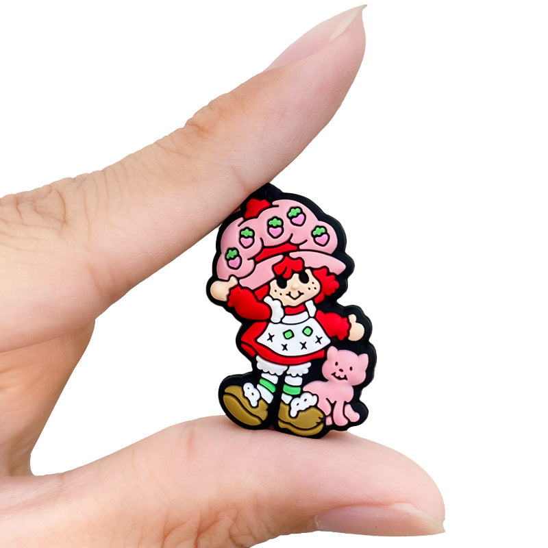 Silicone Focal Beads Strawberry Catwoman Holding Pink Cat 20pcs 5