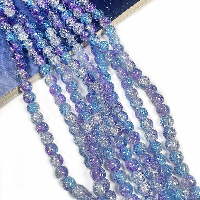 Crackle Flower Glass Beads 8mm Soft Purple Blue Gradient 3 Strands 7
