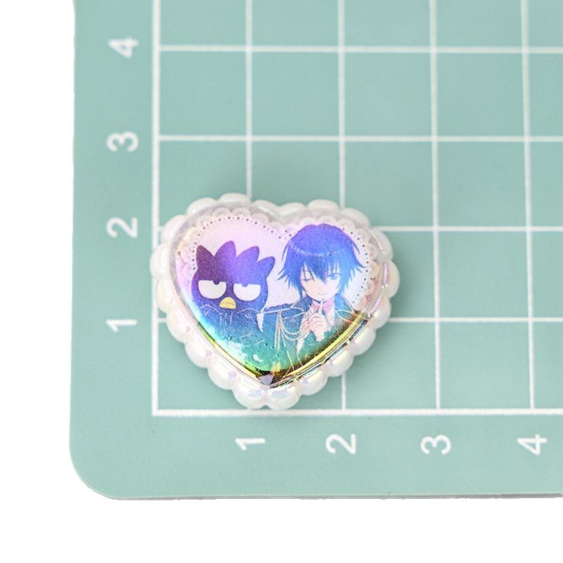Plating Lace Heart Acrylic Beads 26mm Anime Character Double-Sided Printed 10pcs 5