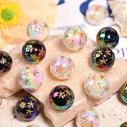 Plating Pentagram Acrylic Beads 16mm Gilded Solid Color 50pcs