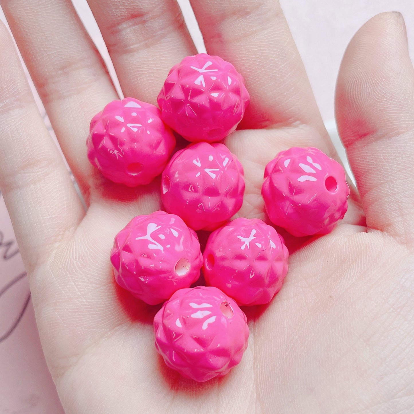 Painted Round Acrylic Beads 17mm Glossy Pineapple Texture 20pcs 7