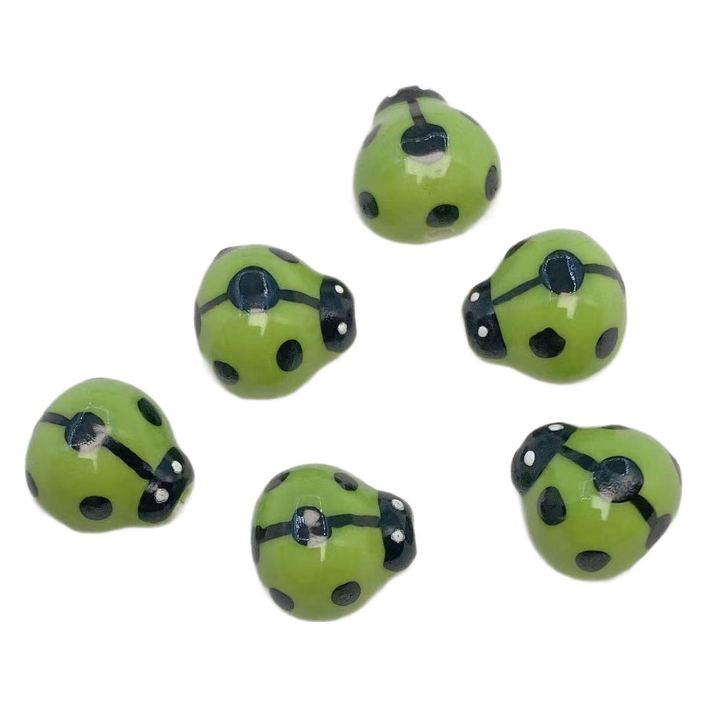 Colorful Ladybug Ceramic Beads 14mm Hand Painted Glazed 10pcs 6