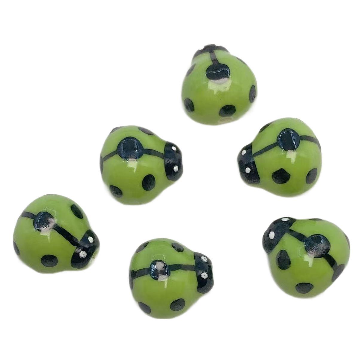 Colorful Ladybug Ceramic Beads 14mm Hand Painted Glazed 10pcs 6