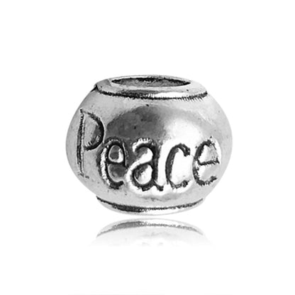 Heart Metal Beads Large Hole Antique Silver Tone 50pcs 8