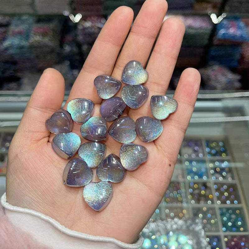 Glitter Heart Clover Resin Beads 18mm Lavender Iridescent 20pcs 9