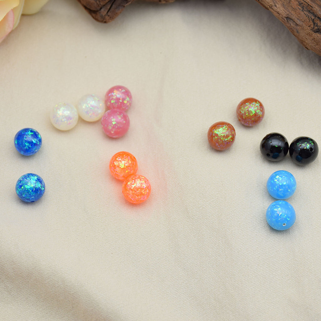 Glitter Powder Embedded Resin Beads 6-12mm Solid Colors 10pcs 4