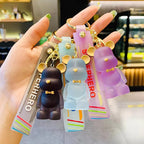 Crystal Bear Couple Keychain Frosted Resin with Golden Bow Tie