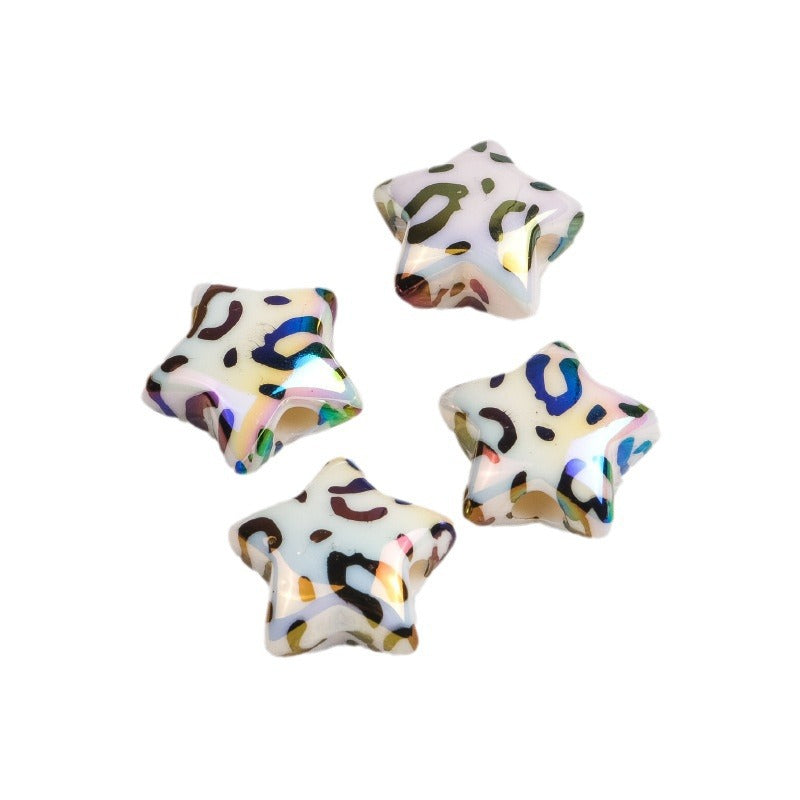 Plated Star Acrylic Beads 15mm Colored UV Plating Leopard Print 50pcs 2