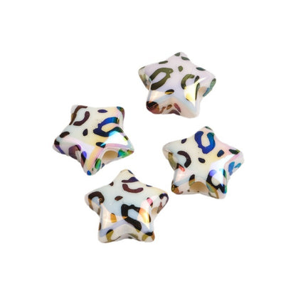 Plated Star Acrylic Beads 15mm Colored UV Plating Leopard Print 50pcs 2