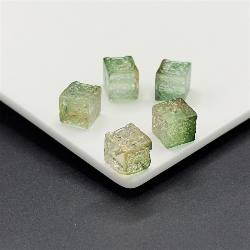 Carving Square Glass Beads 14mm Transparent Pastel Mixed 100pcs 4