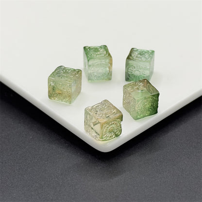 Carving Square Glass Beads 14mm Transparent Pastel Mixed 100pcs 4