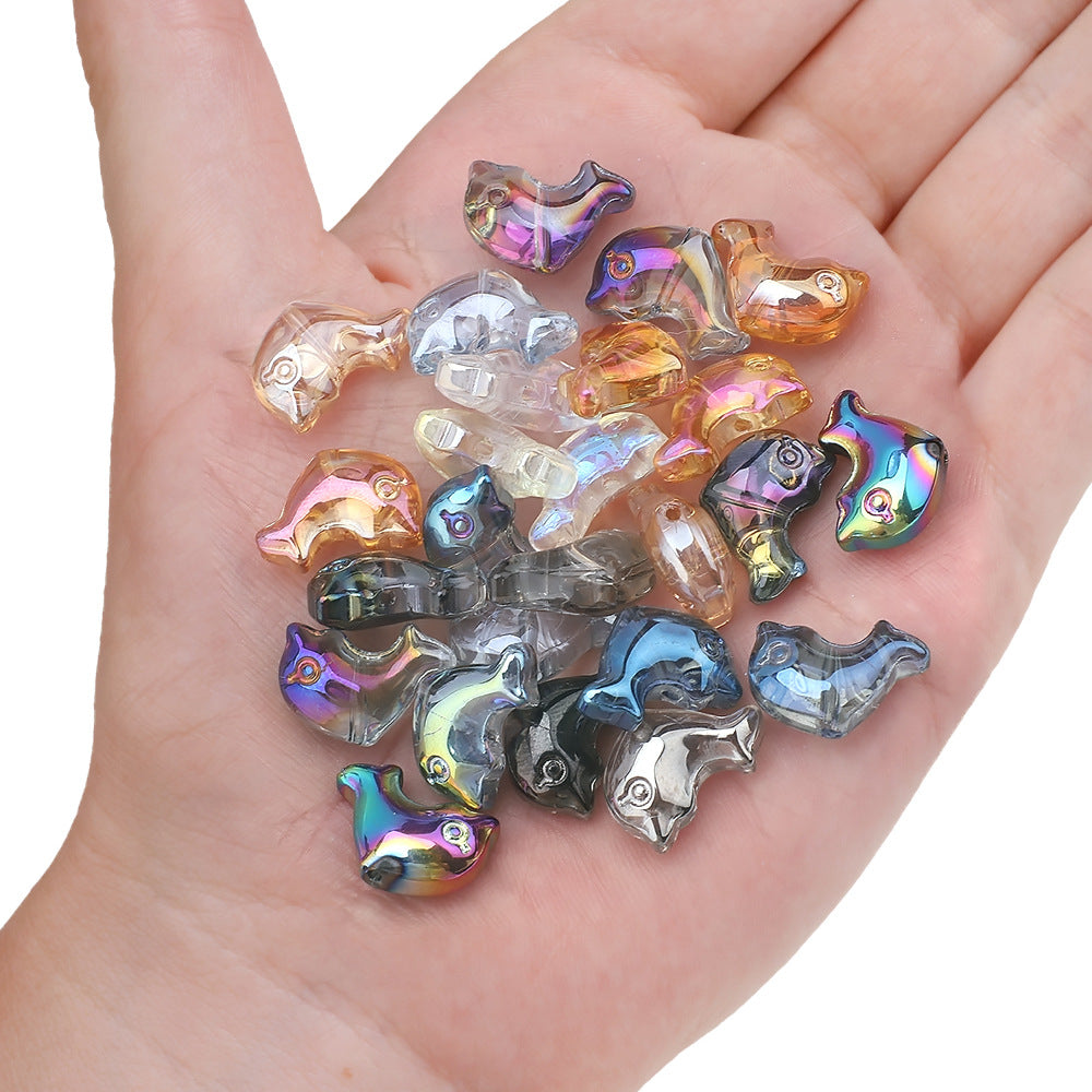 Plating 3D Dolphin Glass Beads 11x16mm Iridescent Colors 30pcs 4