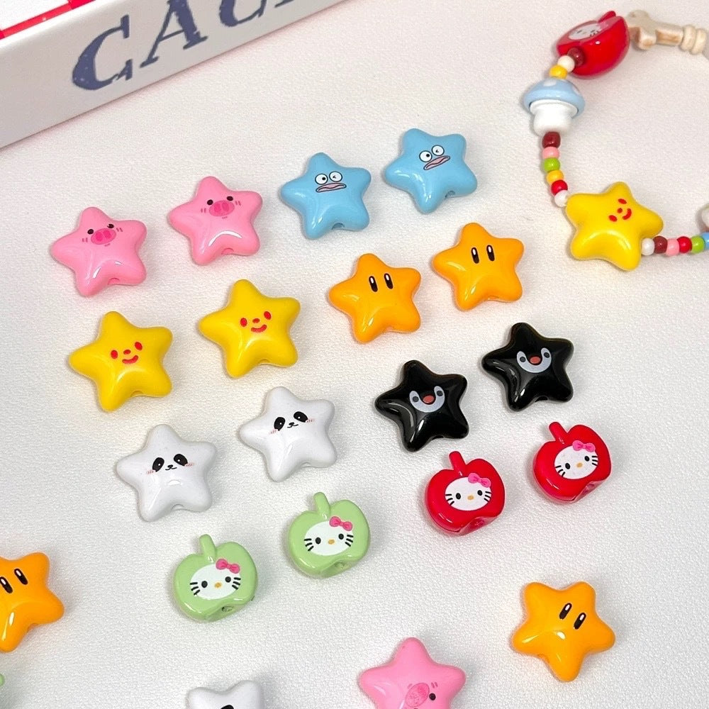 Cartoon Star and Penguin Series Acrylic Beads Printed 10pcs 3