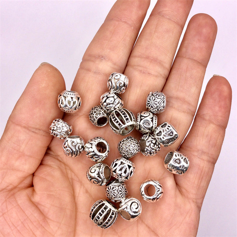 Hollow Spherical Metal Beads Large Hole Intricate Floral Cut-Out 100pcs