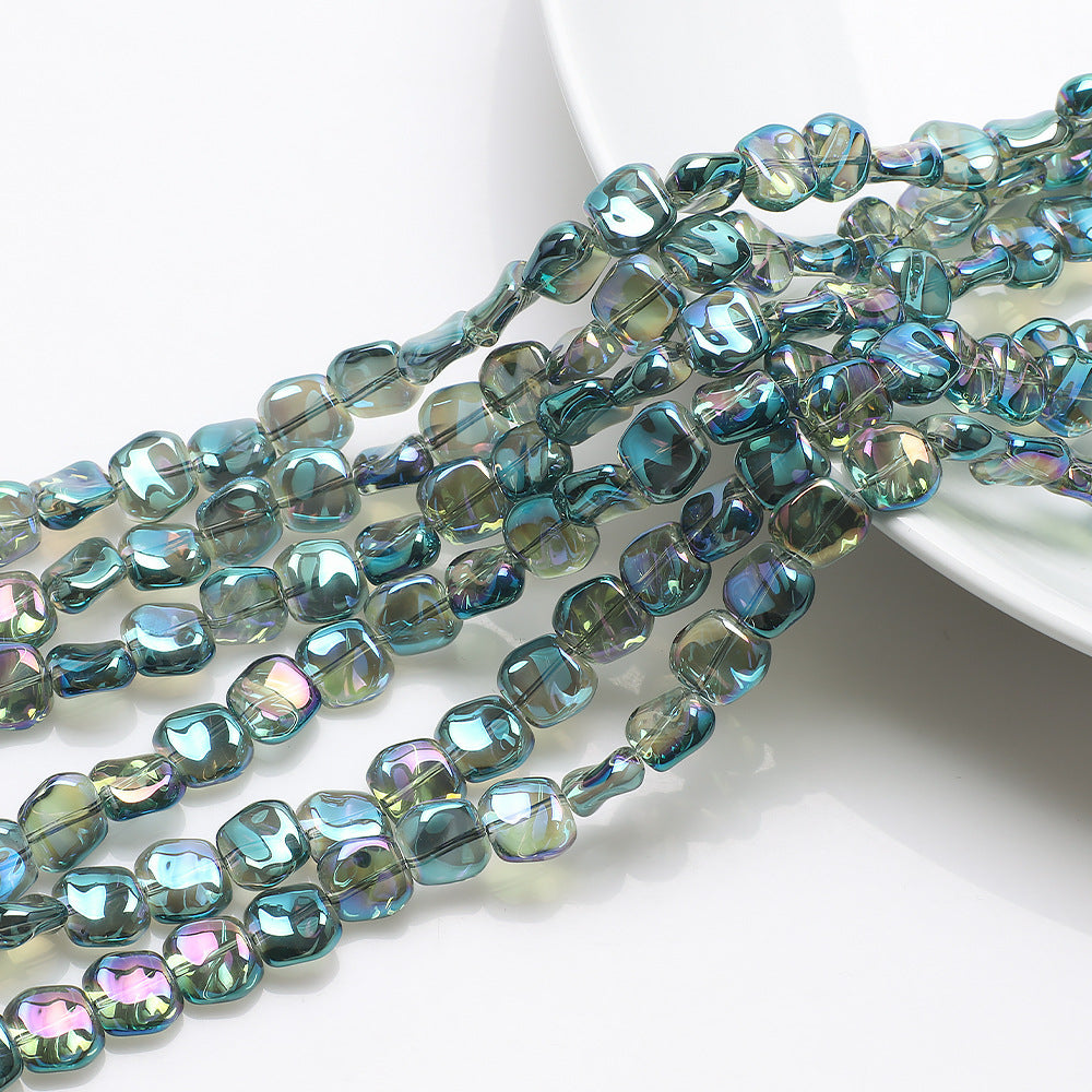 Electroplated Oblique Square Glass Beads 12mm Transparent Iridescent 20pcs 19