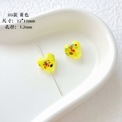 Lampwork Glass Beads Heart 12mm Handmade Confetti Pattern 10pcs 5