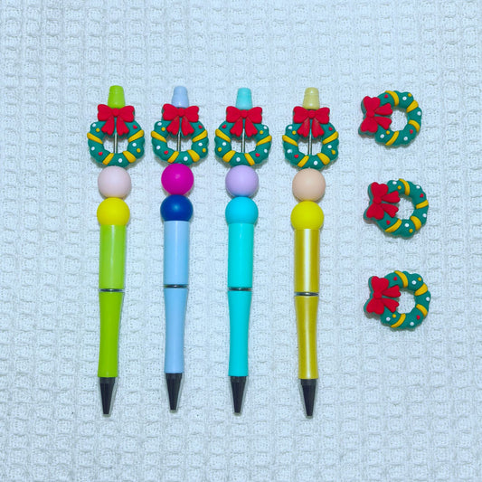 Silicone 3D Focal Beads Christmas Circle Holding Red Bow 20pcs 2