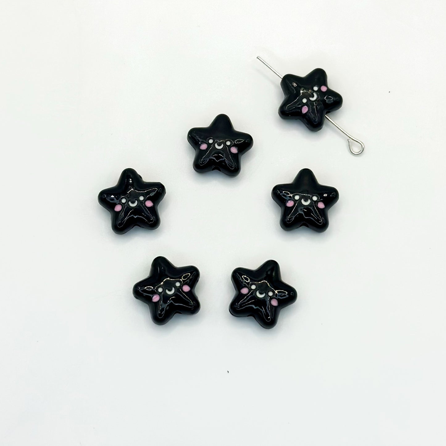Star Metal Beads 13mm Glossy Painted Smiley Face 10pcs 19