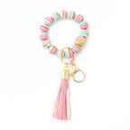 Silicone Bead Bracelet Wrist Keychain Marbled Beech Wood Tassel 6