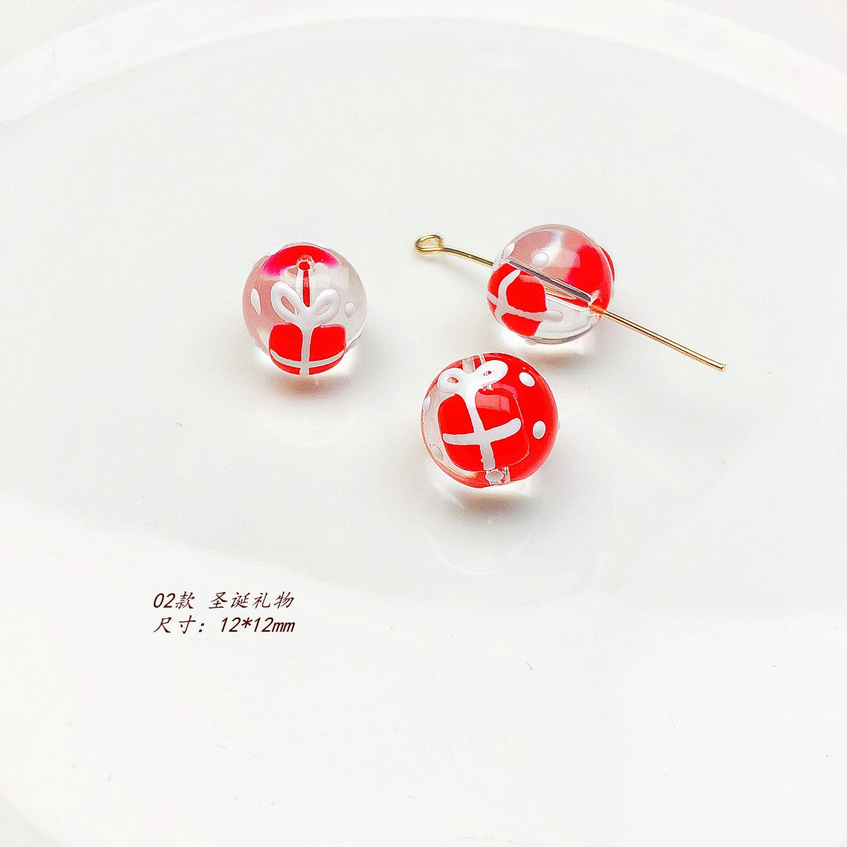 Hand Painted Transparent Glass Beads 12-14mm Christmas Series 1pc 11