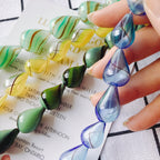Vintage Spiral Pattern Teardrop Blown Glass Beads 19-25mm 3pcs 4
