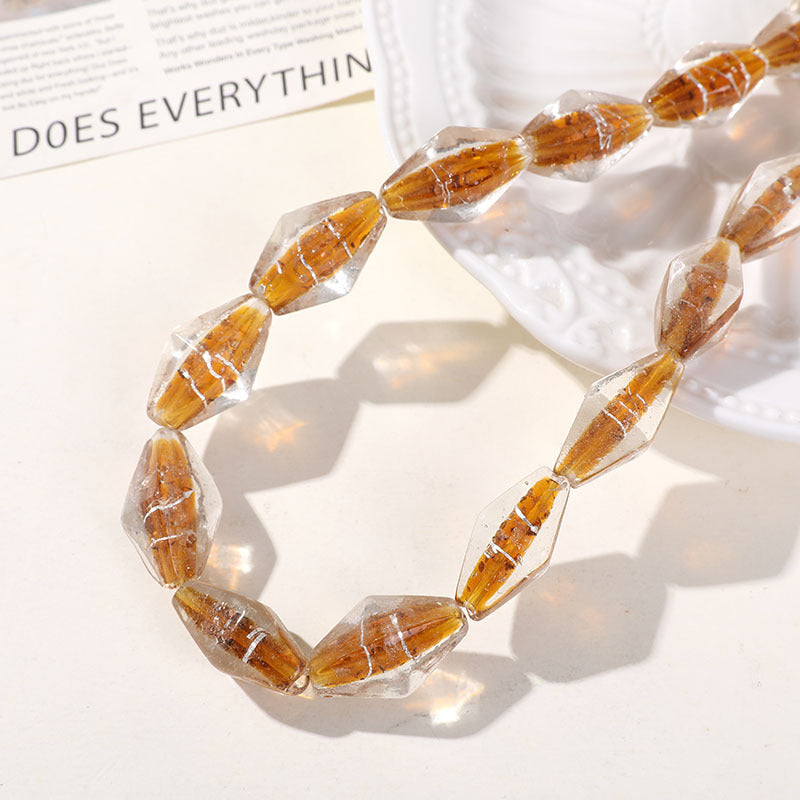 Lampwork Glass Beads Rhombus 24mm Silver Foil Filled Dyed Core 10pcs 9