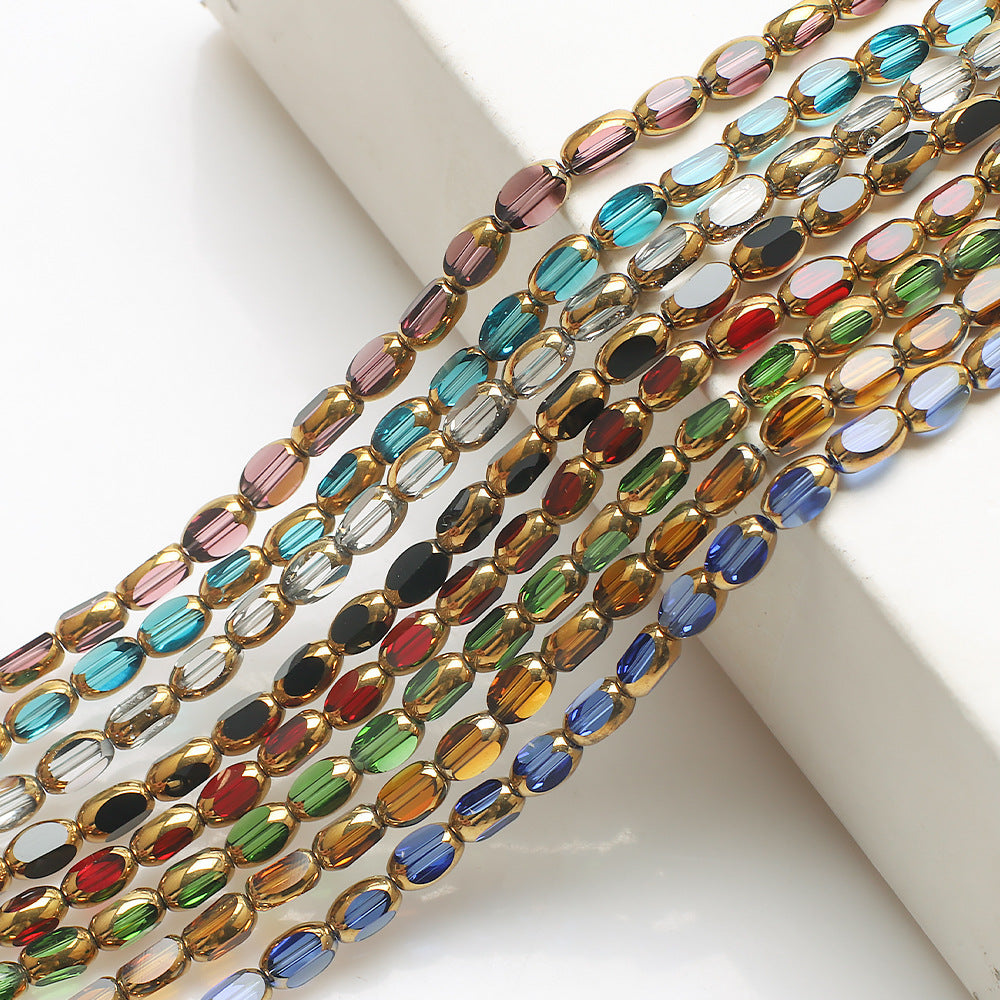 Gilded Oval Seed Glass Beads 4x6mm Plated Gold Frame 96pcs 4