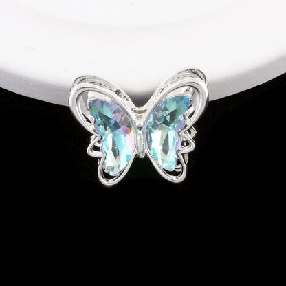 Butterfly Metal Beads 26mm Double-Sided Crystal Glass Embedded 3pcs 12