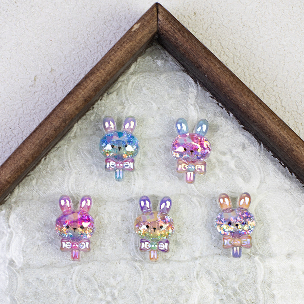 Glitter Bunny Lollipop Resin Beads 28mm Iridescent 10pcs