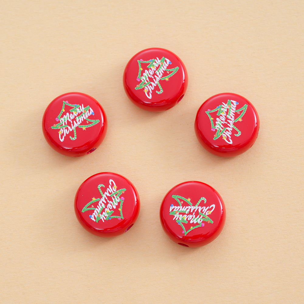 Baking Painted Flat Acrylic Beads 18mm Christmas Series 10pcs 7