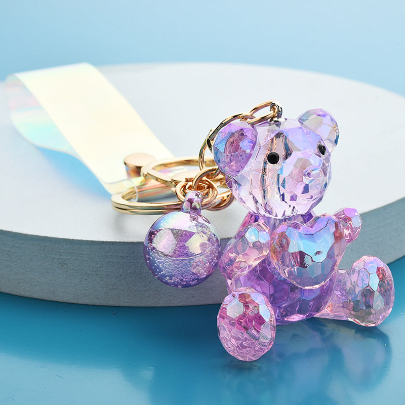 Acrylic Bear Keychain Faceted Iridescent Strap 14cm 9