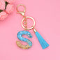 Blue Resin Tassel Monogram Keychain with Gold Flake Accent 47