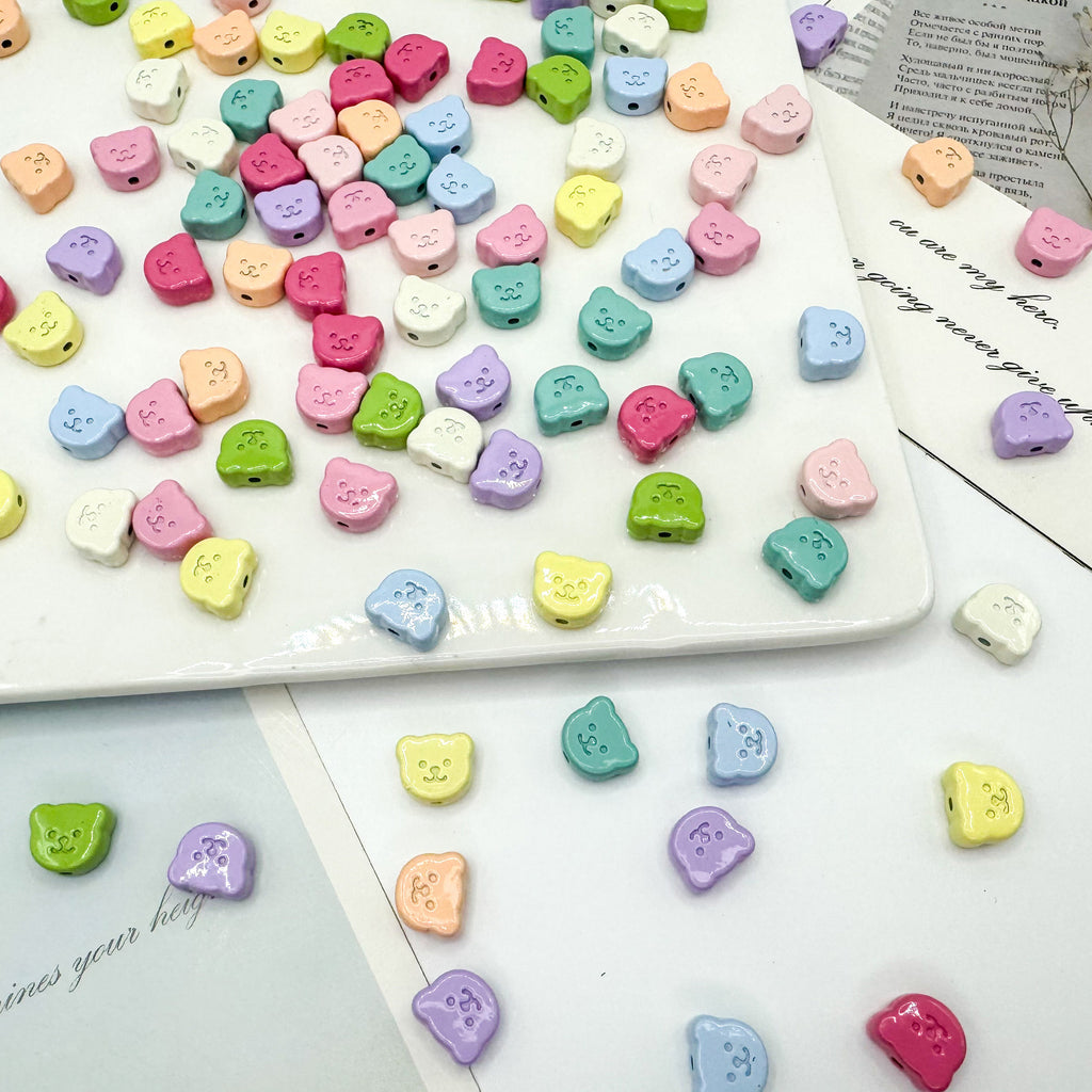 Teddy Bear Metal Beads 10mm Glossy Painted Alloy 10pcs 3