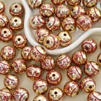 UV Plating Christmas Deer Acrylic Beads 16mm Golden Red Print 10pcs